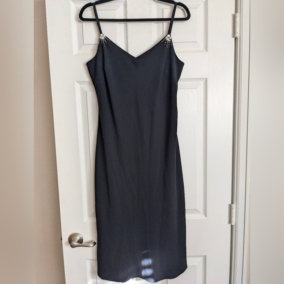 LOFT Dresses & Skirts - Ann Taylor Loft Women's Beaded Sleeves Slip Dress Black Size 12